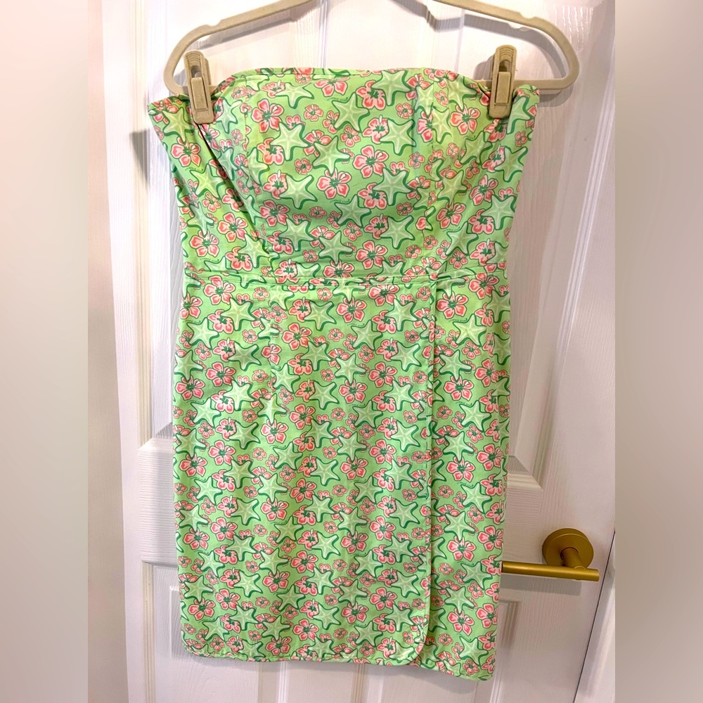 Vintage Vineyard Vines green & pink starfish strapless dress
